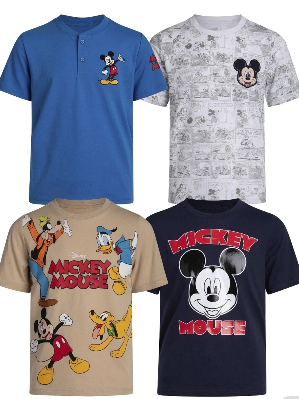 Disney Kids' 4-Pack Short Sleeve Tees - Tan, Blue, Navy & White